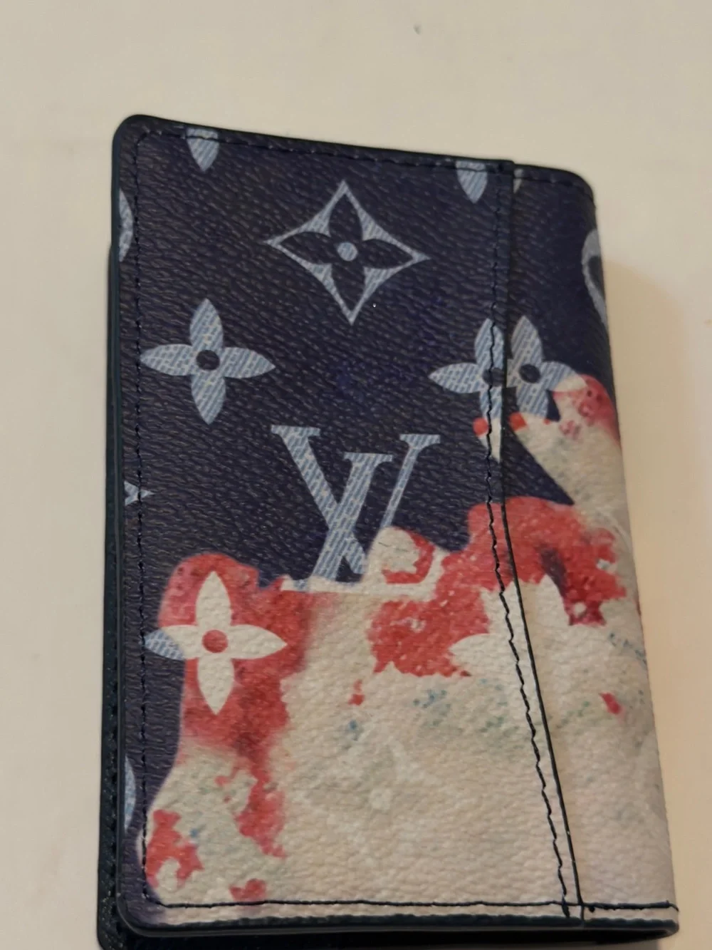 Louis Vuitton Monogram Card Holder in Navy, White & Red Watercolor